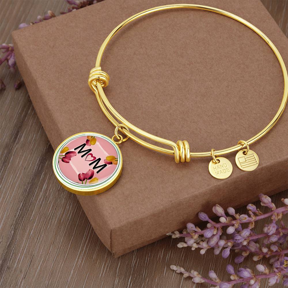 "MOM" Print Circle Pendant Luxury Bangle-Free Shipping