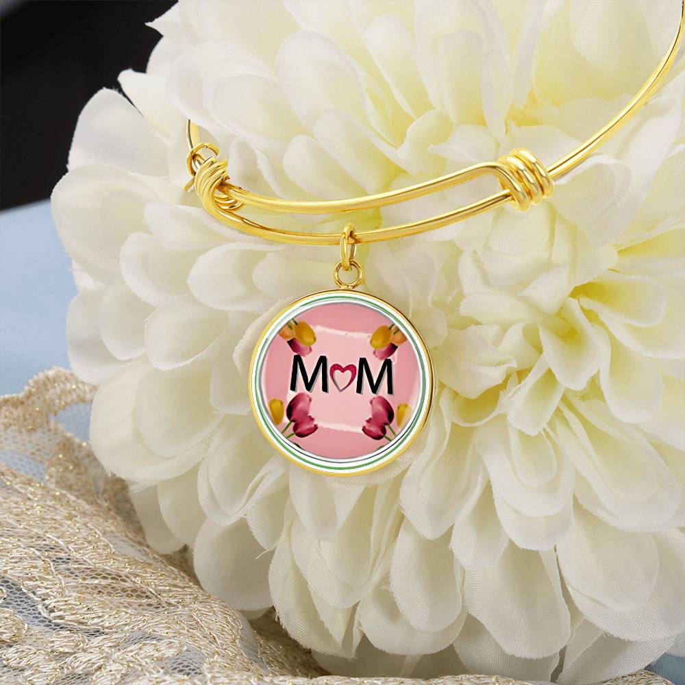 "MOM" Print Circle Pendant Luxury Bangle-Free Shipping