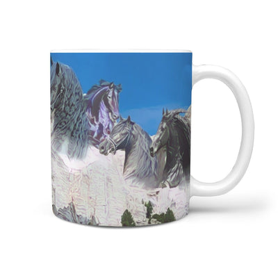 Friesian horse Mount Rushmore Print 360 White Mug - Deruj.com