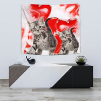 American Shorthair Cat On Red Print Tapestry-Free Shipping - Deruj.com