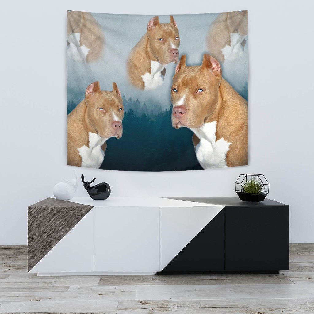 Pit Bull Terrier On Blue Print Tapestry-Free Shipping - Deruj.com
