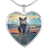 Cute Chartreux Cat Print Heart Pendant Luxury Necklace-Free Shipping - Deruj.com