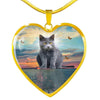 Cute Chartreux Cat Print Heart Pendant Luxury Necklace-Free Shipping - Deruj.com