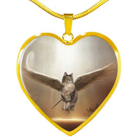 Norwegian Forest Cat Print Heart Pendant Luxury Necklace-Free Shipping - Deruj.com