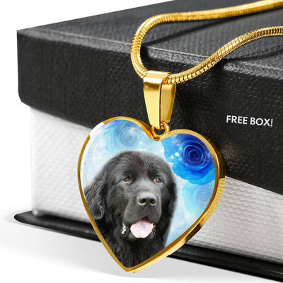 Newfoundland Dog Print Heart Pendant Luxury Necklace-Free Shipping - Deruj.com
