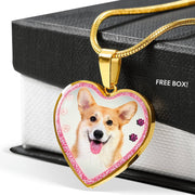 Pembroke Welsh Corgi Dog Print Heart Charm Necklaces-Free Shipping - Deruj.com
