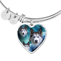 Siberian Husky Print Luxury Heart Charm Bangle-Free Shipping - Deruj.com