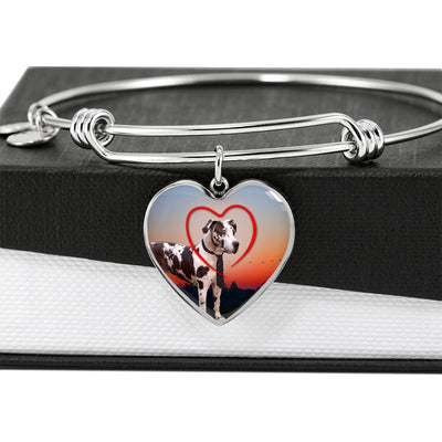 Great Dane Print Luxury Heart Charm Bangle-Free Shipping - Deruj.com