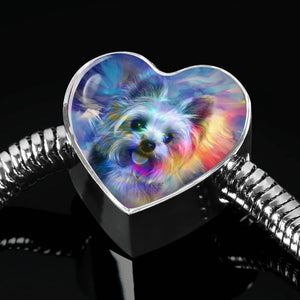 Yorkie Art Print Heart Charm Steel Bracelet-Free Shipping - Deruj.com