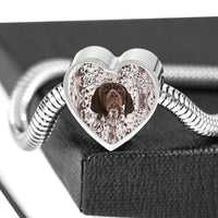 German Shorthaired Pointer Print Heart Charm Steel Bracelet-Free Shipping - Deruj.com
