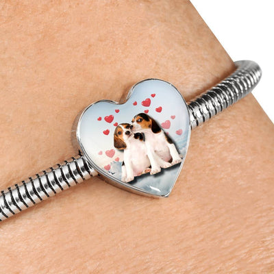 Cute Beagle Dog Print Heart Charm Steel Bracelet-Free Shipping - Deruj.com