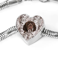 German Shorthaired Pointer Print Heart Charm Steel Bracelet-Free Shipping - Deruj.com