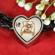Lovely Bengal Cat Print Heart Charm Leather Woven Bracelet-Free Shipping - Deruj.com