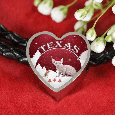 Sphynx Cat Print Heart Charm Leather Bracelet-Free Shipping - Deruj.com