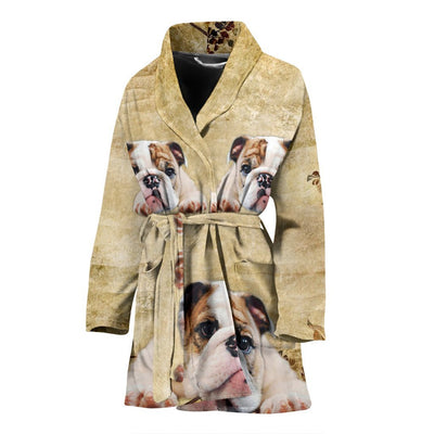 Bulldog Print Women's Bath Robe-Free Shipping - Deruj.com