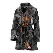 Rottweiler Dog On Black Print Women's Bath Robe-Free Shipping - Deruj.com