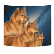 Finnish Spitz Dog On Blue Print Tapestry-Free Shipping - Deruj.com