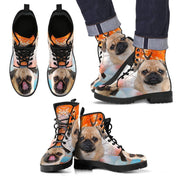 Cute Pug Print Leather Boots For Men- Express Shipping - Deruj.com