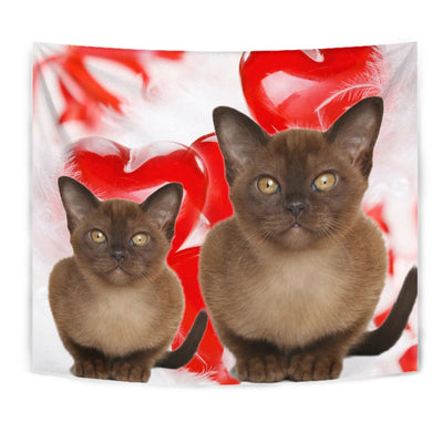 Burmese Cat On Red Print Tapestry-Free Shipping - Deruj.com