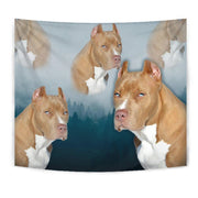 Pit Bull Terrier On Blue Print Tapestry-Free Shipping - Deruj.com