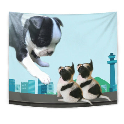 Boston Terrier With Puppies Print Tapestry-Free Shipping - Deruj.com