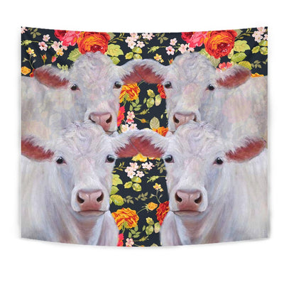 Charolais Cattle (Cow) Floral Print Tapestry-Free Shipping - Deruj.com