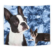 Boston Terrier On Blue Print Tapestry-Free Shipping - Deruj.com