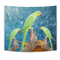 Rose Ringed Parakeet On Raining Print Tapestry-Free Shipping - Deruj.com