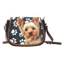 Yorkshire Print Black Canvas Leather Trim Saddle Bag-Express Shipping - Deruj.com