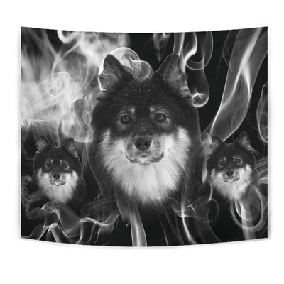 Finnish Lapphund On Black Print Tapestry-Free Shipping - Deruj.com