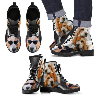 Basset Hound With Glasses Print Boots For Men- Free Shipping - Deruj.com