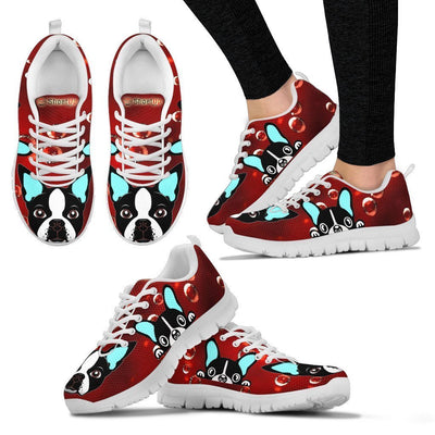 Boston Terrier On Red-Women's Running Shoes-Free Shipping - Deruj.com