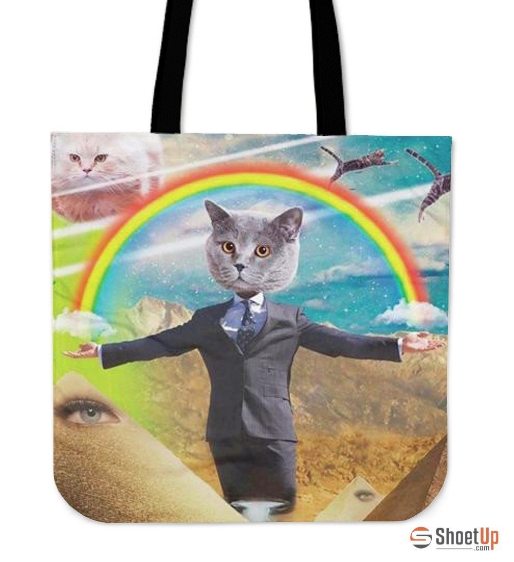 Rainbow With Cat Tote Bag-3D Print-Free Shipping - Deruj.com