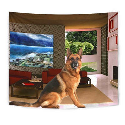 German Shepherd Dog In House Print Tapestry-Free Shipping - Deruj.com