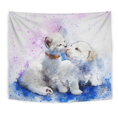 Loving Cat And Dog Art Print Tapestry-Free Shipping - Deruj.com