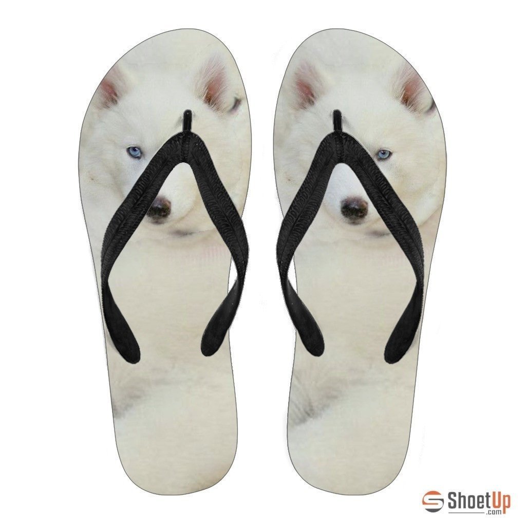White Husky Puppy Flip Flops For Men- Free Shipping - Deruj.com