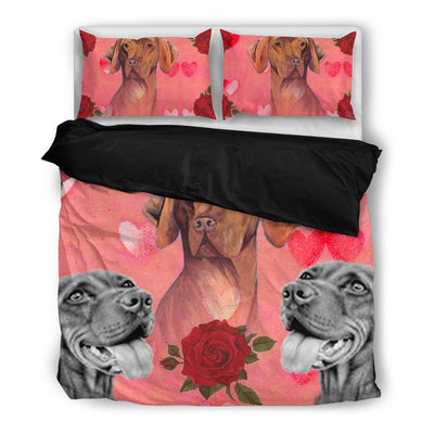 Valentine's Day Special-Vizsla Dog With Red Rose Print Bedding Set-Free Shipping - Deruj.com
