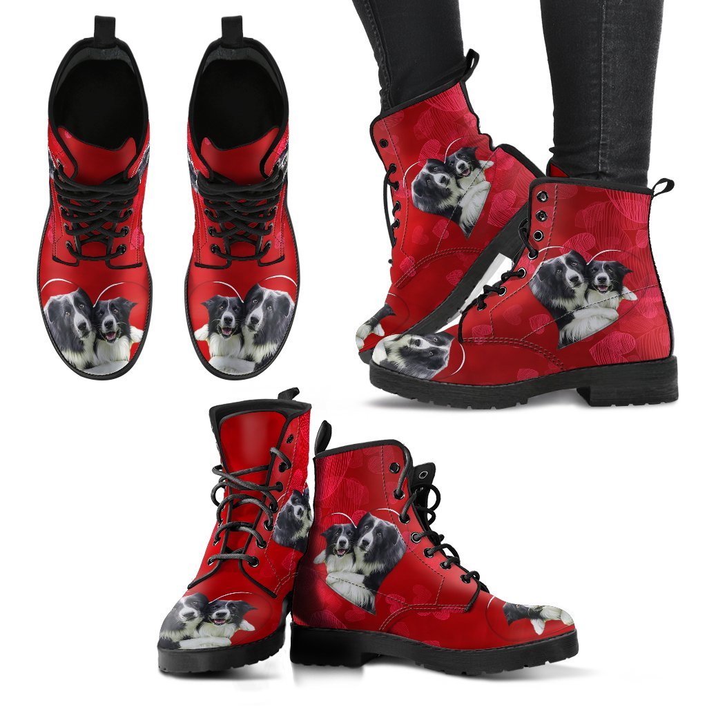 Valentine's Day Special-Border Collie On Red Print Boots For Women-Free Shipping - Deruj.com