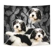 Lovely Polish Lowland Sheepdog On Black Print Tapestry-Free Shipping - Deruj.com