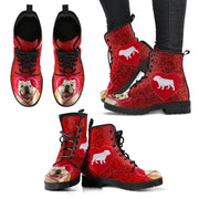Valentine's Day Special- Bulldog On Red Print Boots For Women-Free Shipping - Deruj.com