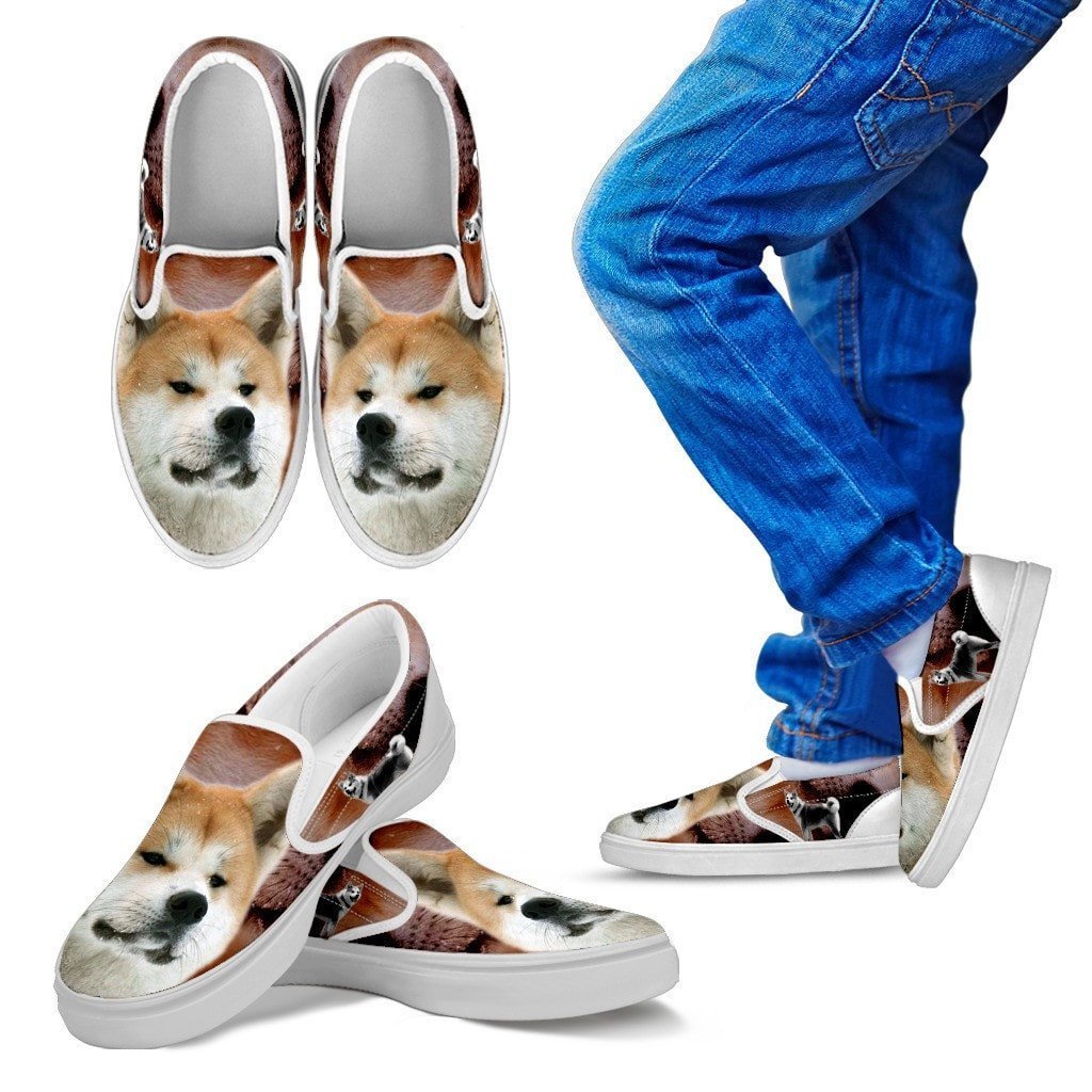 Akita Dog Print Slip Ons For Kids- Express Shipping - Deruj.com