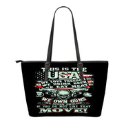 This Is USA We Own Guns-Small Leather Tote Bag-Free Shipping - Deruj.com