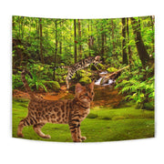 Bengal Cat In Jungle Print Tapestry-Free Shipping - Deruj.com