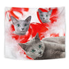 Russian Blue Cat On Red Print Tapestry-Free Shipping - Deruj.com
