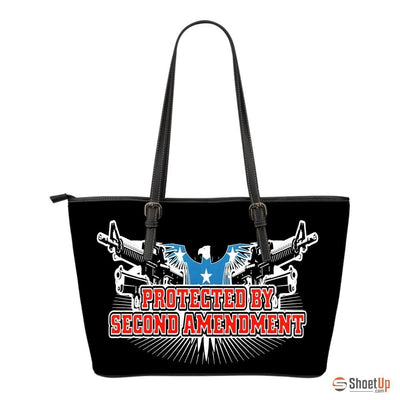 Protected By Second Amendment-Small Leather Tote Bag-Free Shipping - Deruj.com