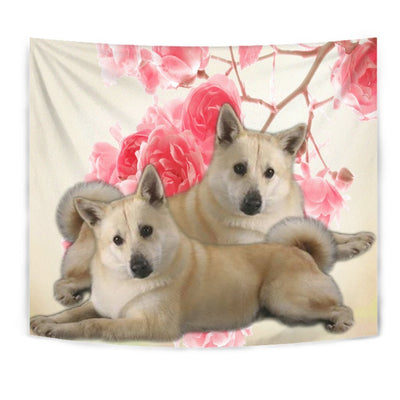 Norwegian Elkhound On Flower Print Tapestry-Free Shipping - Deruj.com