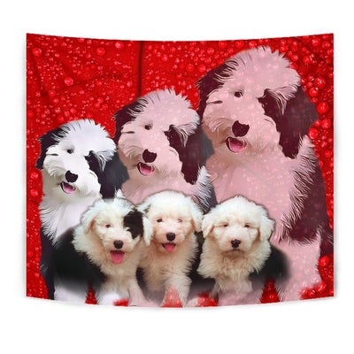 Old English Sheepdog On Red Print Tapestry-Free Shipping - Deruj.com