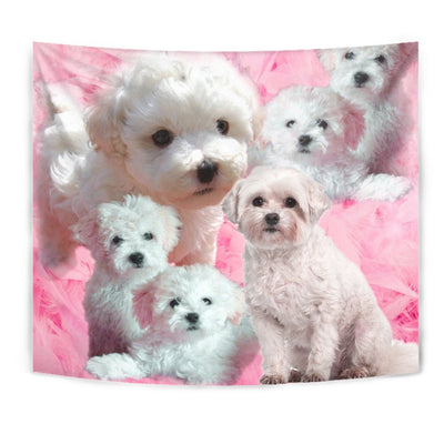 Bichon Frise On Pink Print Tapestry-Free Shipping - Deruj.com