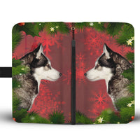 Siberian Husky Dog On Red Christmas Print Wallet Case-Free Shipping - Deruj.com