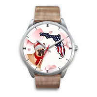 French Bulldog On Christmas Florida Silver Wrist Watch-Free Shipping - Deruj.com